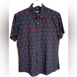 Straight To Hell Black and Red Polka Dot Men's Short Sleeve Button Shirt